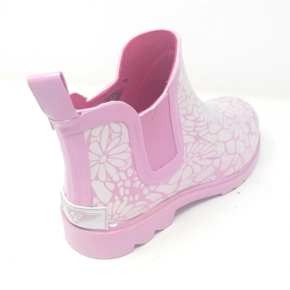 Women's Rubber Ankle Rain Boots, RB-3165, Pink, Size 9